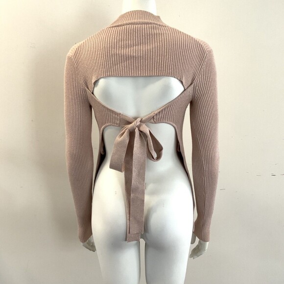 BCBGMaxAzria Charlie Ribbed Long Sleeve High Neck Blouse Top Blush XXS - Picture 10 of 15